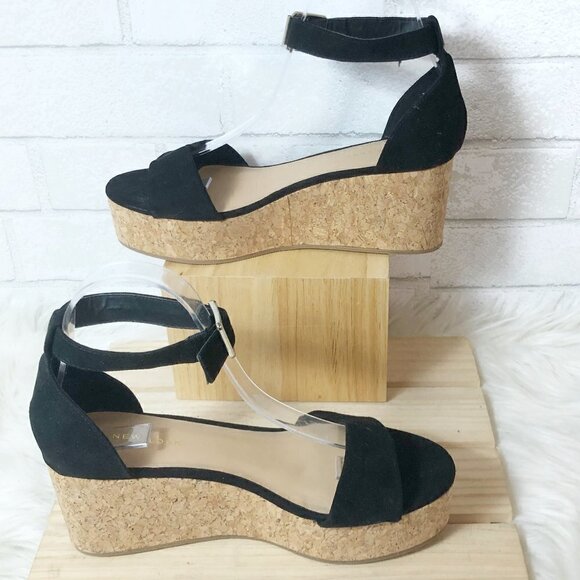 New Look Suedette Flat Form Cork Ankle Strap Black Platform Sandal Size 8 - Picture 7 of 8